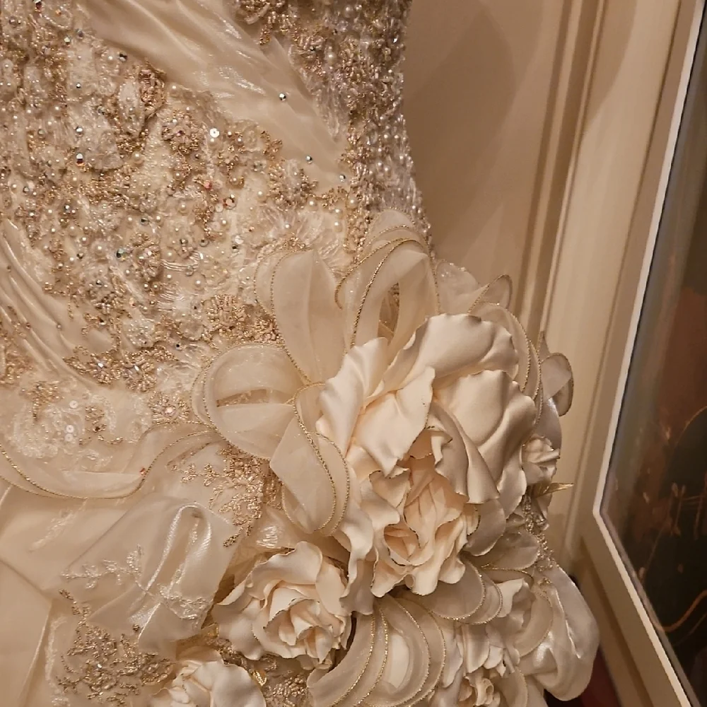 Commissioned Gown Hand Crafted Strapless White Floral Dress - Picture 6 of 17